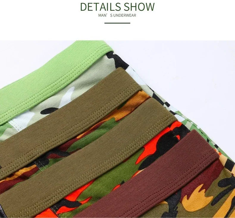 4Pcs/Men's Boxers Camouflage Military Panties Man Sexy Boxer Soft Shorts Underwear Male Army Green Underpants for Men Plus Size