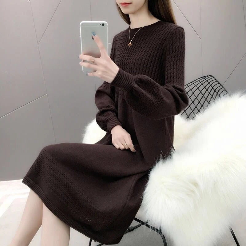Solid O Neck Long Sleeve Sweaters Jersey Dress Elegant Fashion Harajuku Slim Fit Female Clothes Casual Sweat All Match Dresses