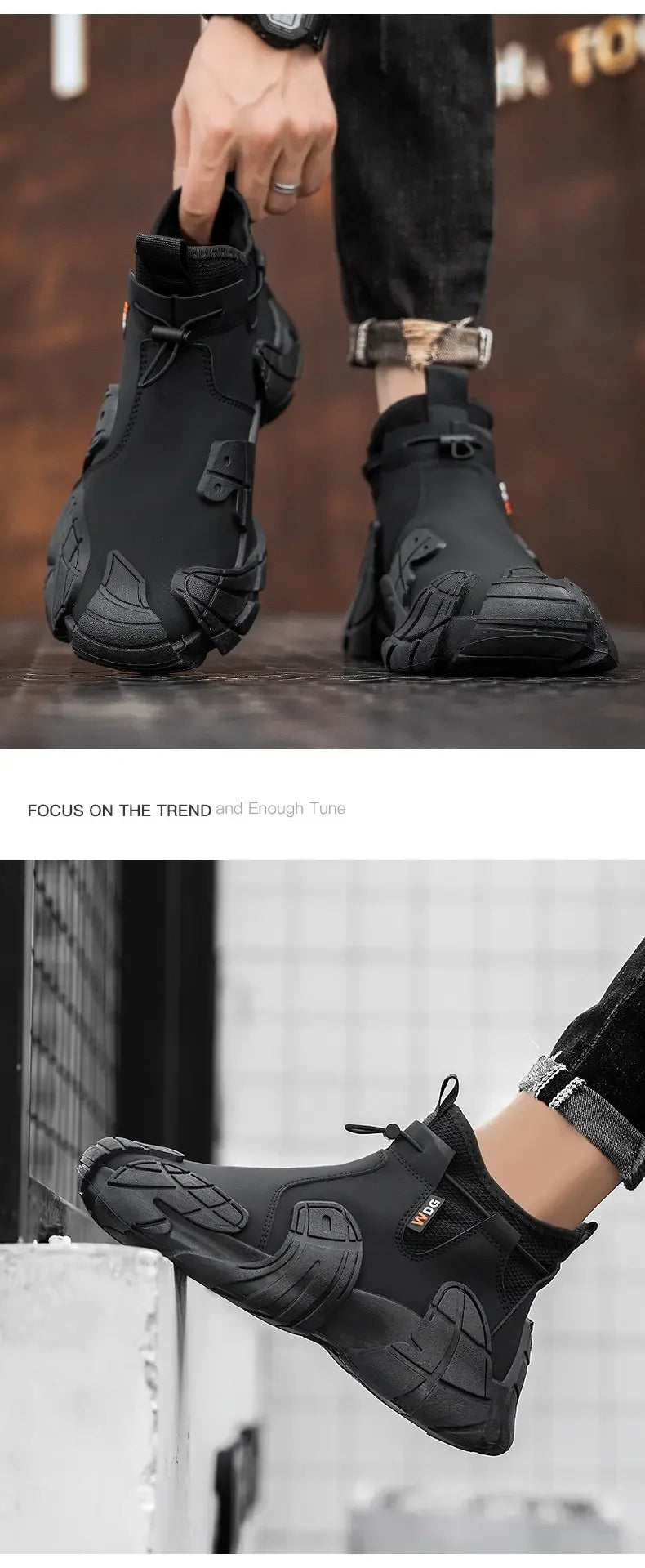 Men's Outdoor Short Boot Thick Soled High Top Casual Shoes Fashionable Trendy Shoes Male Sports Shoe Autumn Bare Boots 2024 New