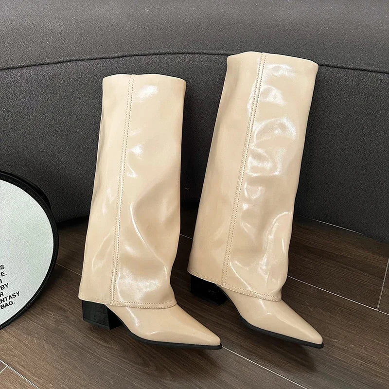 Women Chunky High Boots Pointed Toe Shoes Sexy Lady Dress Gladiator Autumn New 2024 Trend Retro Fad Woman Boots Goth Botas Mujer