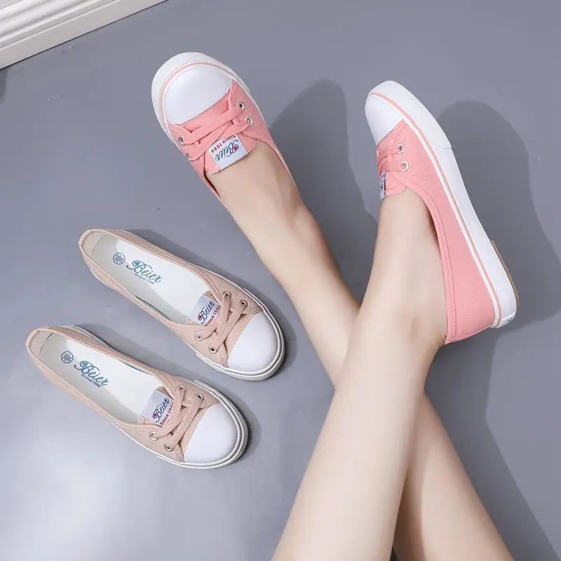 Red Women Footwear Flat Round Toe Black Canvas Ladies Shoes New Arrival 2025 Sale Cheap Vulcanized for Casual Urban 39 Walking A