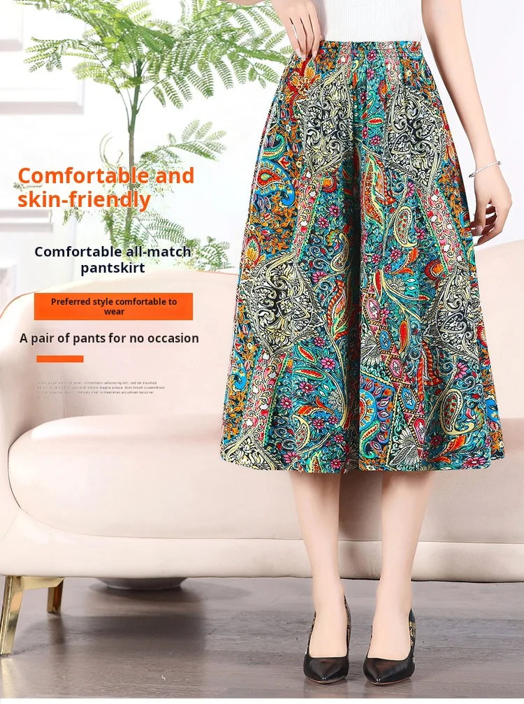 Women's Long Pants Skirt 2023 Summer Plus Size Fashionable Flower Print Women's Short Skirt Classic Home Casual Breathable Women