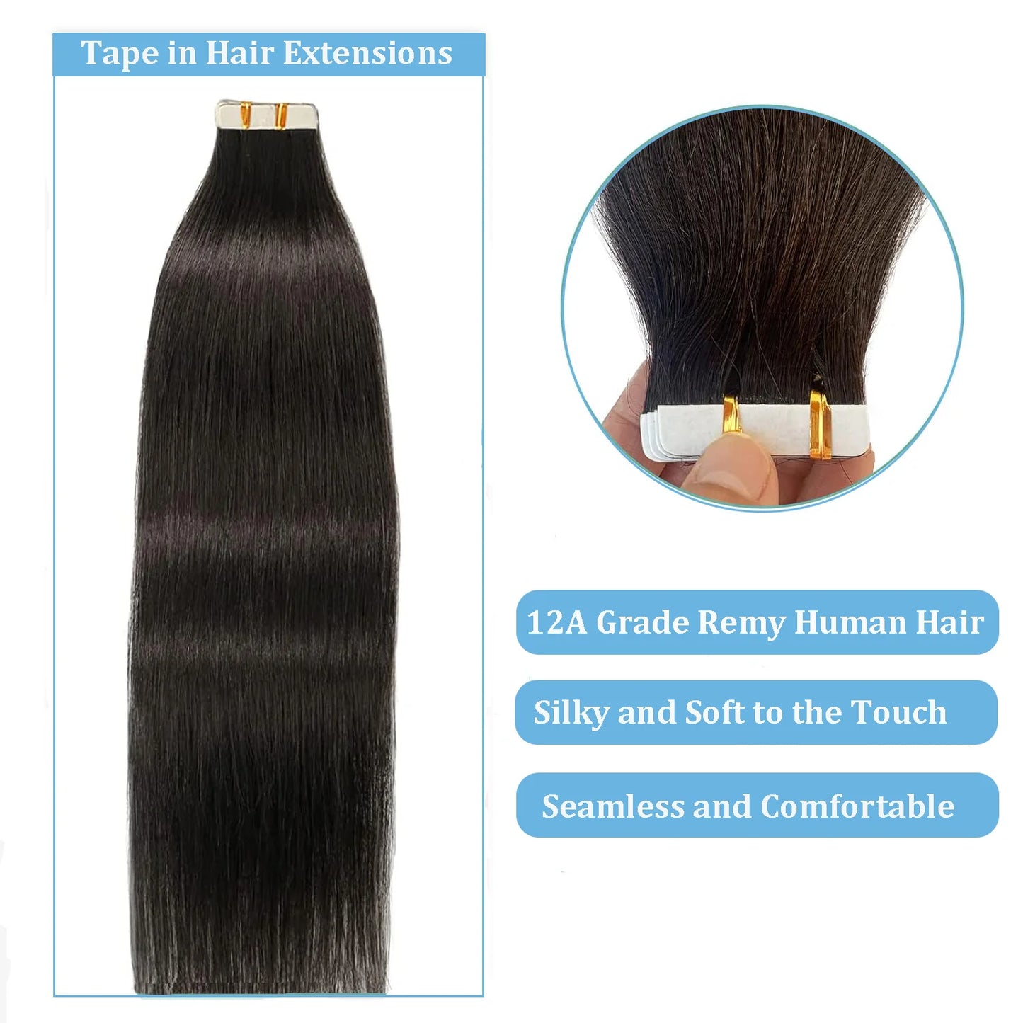 Tape In Hair Extensions Remy 100 Human Hair Straight Seamless Skin Weft Tape Hair Extensions Natural Black Hair For Women