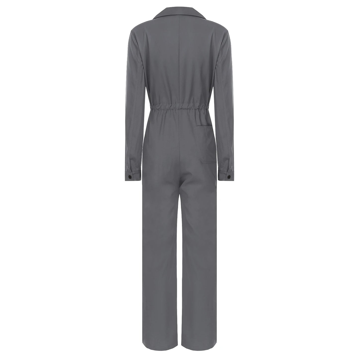 Womens Coverall Solid Color Turn-Down Collar Long Sleeve Button Jumpsuit Mechanic Work Overalls Fashion Casual Cargo Rompers