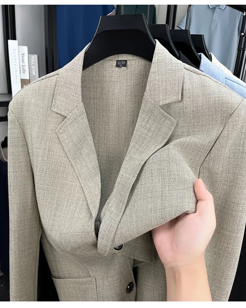 Mens Linen Blend Suit Jacket Lightweight Smart Casual Blazer Summer Sun Protection Outerwear Coat Wedding Prom Vacation Beach