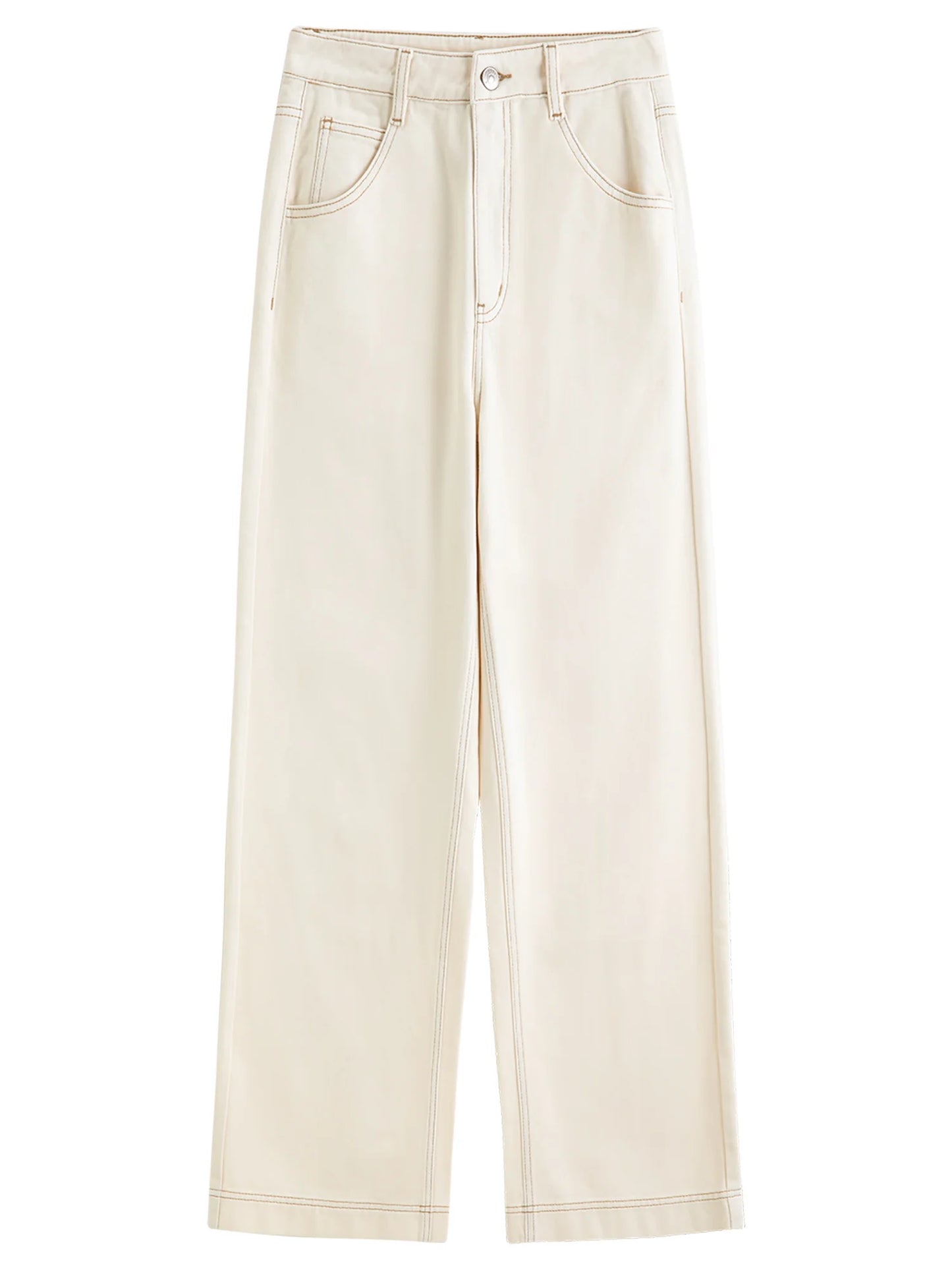 FSLE Straight High Waist Jeans for Women Winter Solid Simple All-match 2025 New Long and Short Versatile Pants Korean Style