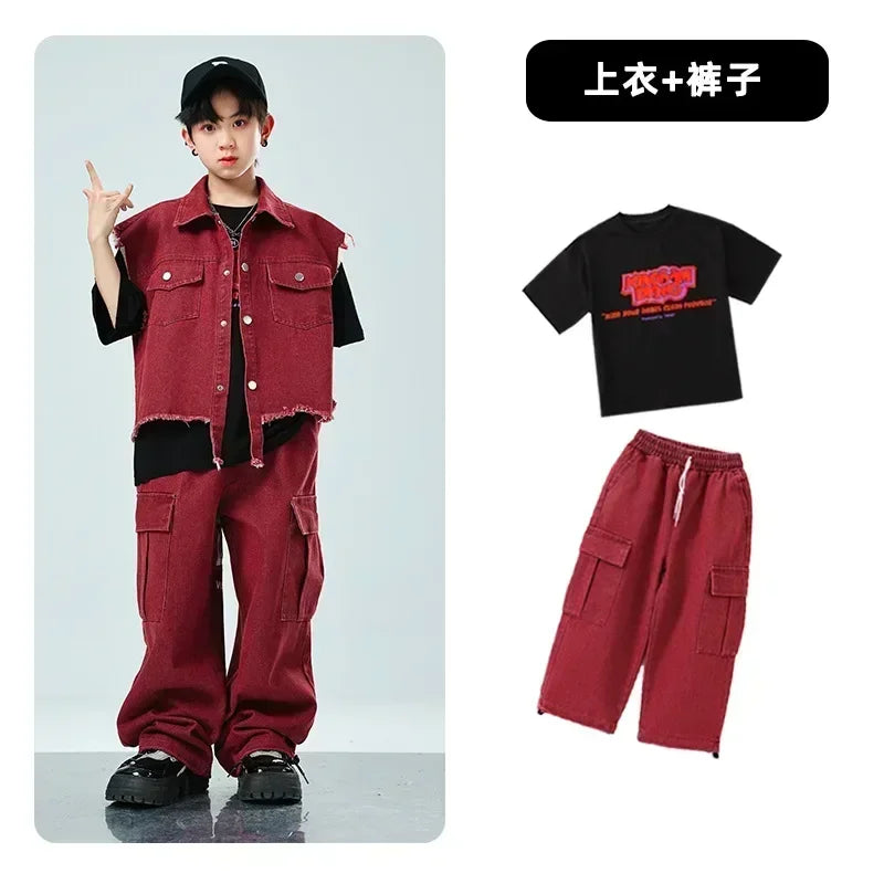 Children Hip Hop Jazz Fashion Show BoyGirl Loose Vest Baggy Pan t T-shirt Suits Sets Dance Performance Clothes Kids Tracksuits