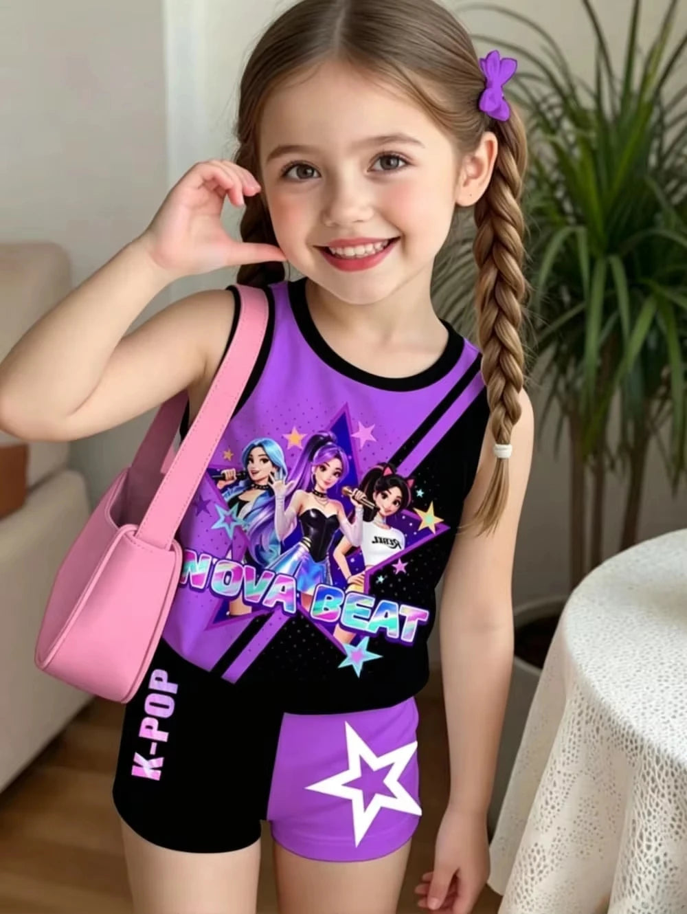 Kids Clothes Girls 2-Piece K-Pop Star Print Tank Top T-Shirt & Shorts Set Casual Streetwear Summer Daily Outfit Girls Clothes