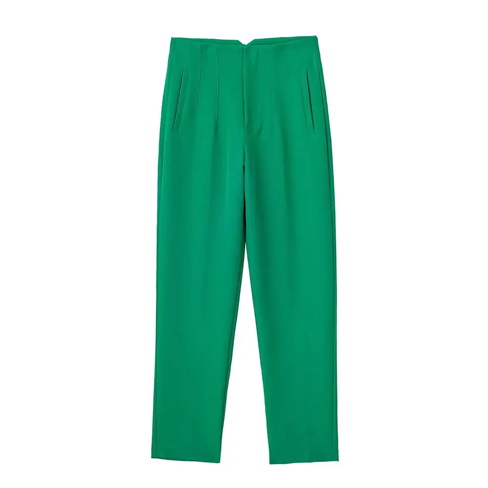 Duoperi Women High Waist Solid Trousers Chic Office Workwear Long Pants