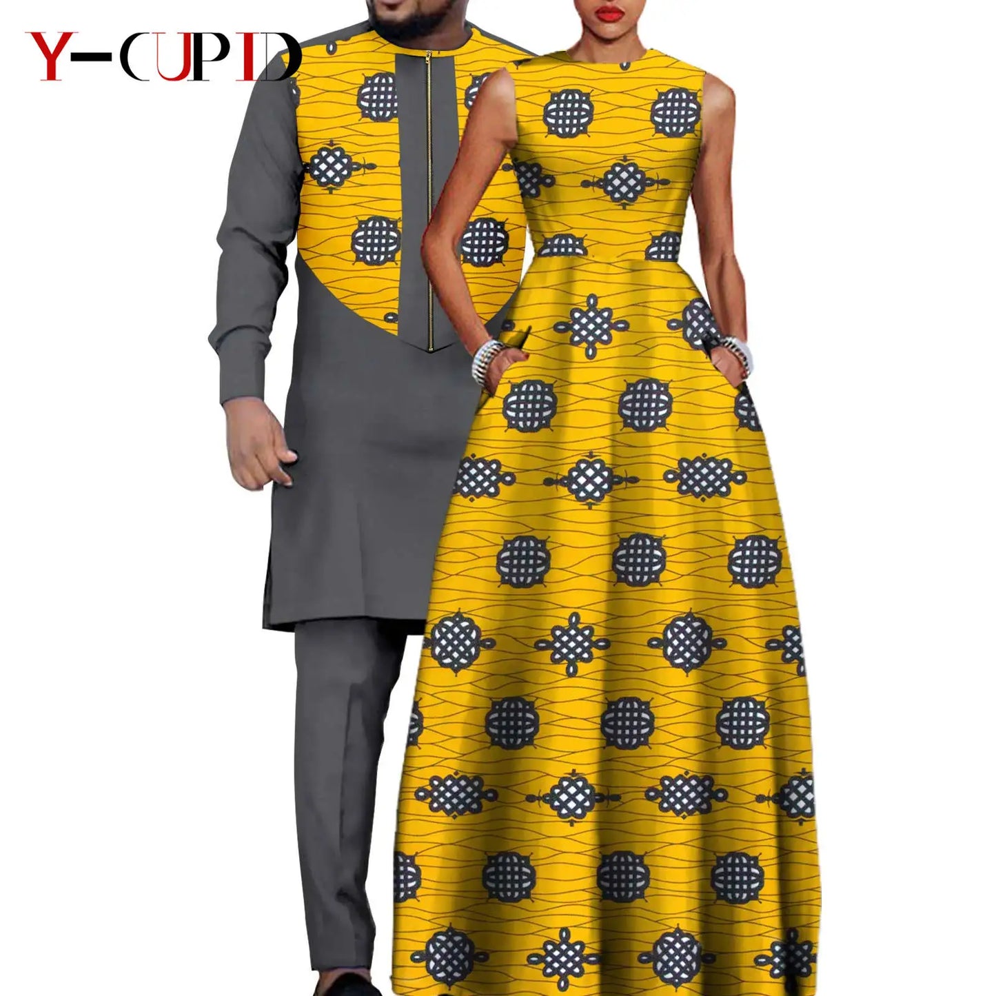 African Dresses for Women Matching Couple Outfits Bazin Riche Men Top and Pant Sets Dashiki Outwear for Party Vestidos Y23C067