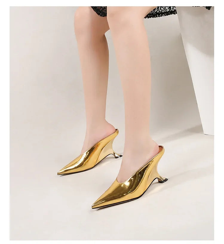 Eilyken Fashion Pointed Toe Wedges Women Slippers Pumps Concise Shallow High Heels Mule Slide Shoes