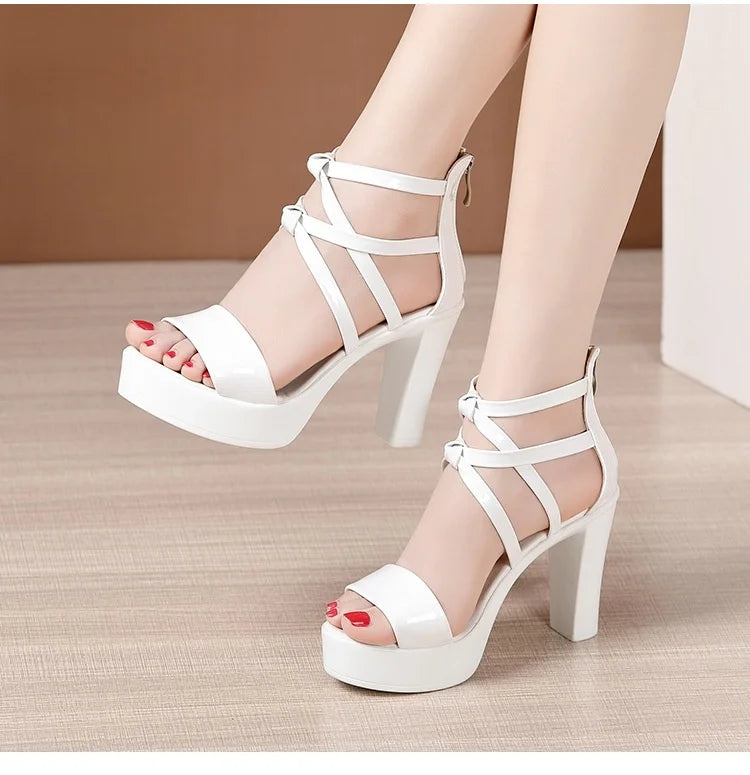10cm Small Size 32-43 Elegant Bandage High Heels Gladiator Sandals Summer 2024 Silver Red Wedding Shoes Platform Office Model