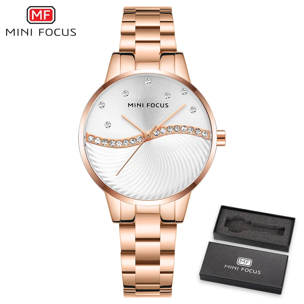 MINI FOCUS Womens Watches Top Brand Luxury Ladies Ultra Thin Watch Stainless Steel Waterproof Clock Quartz Wristwatch Woman 0263