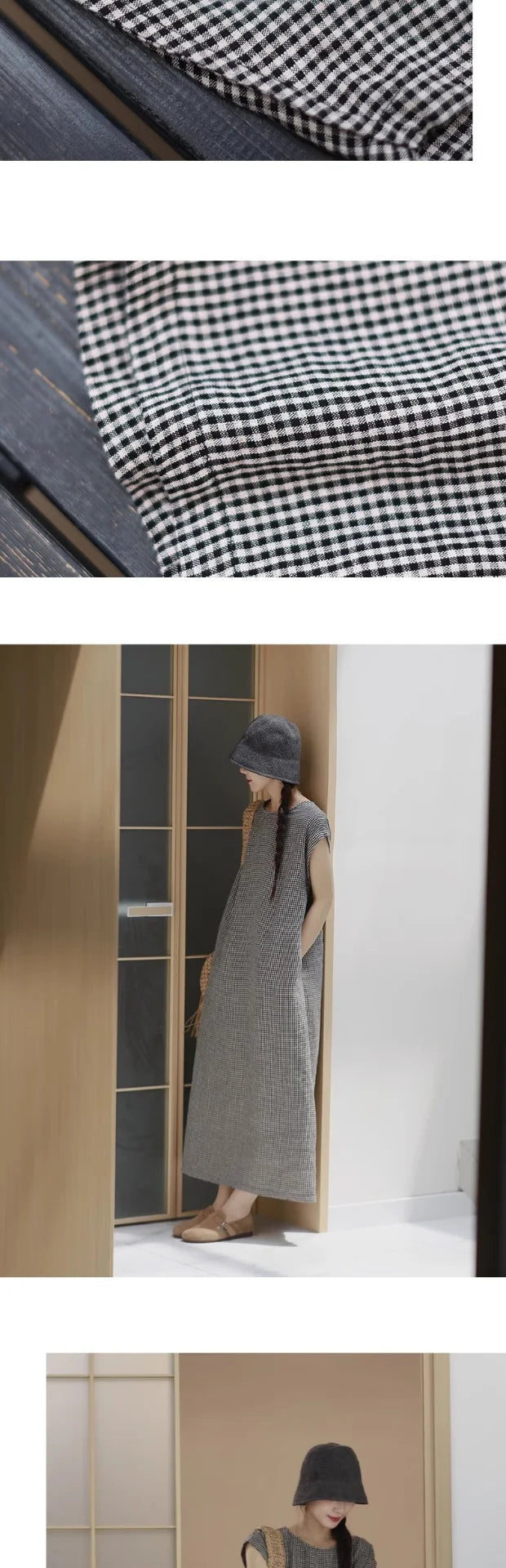 Casual Bla White Plaid A-Line Vest Dr Women's Mid-Length Spring Summer New Sle Simple Leisure Dr Korean Sle
