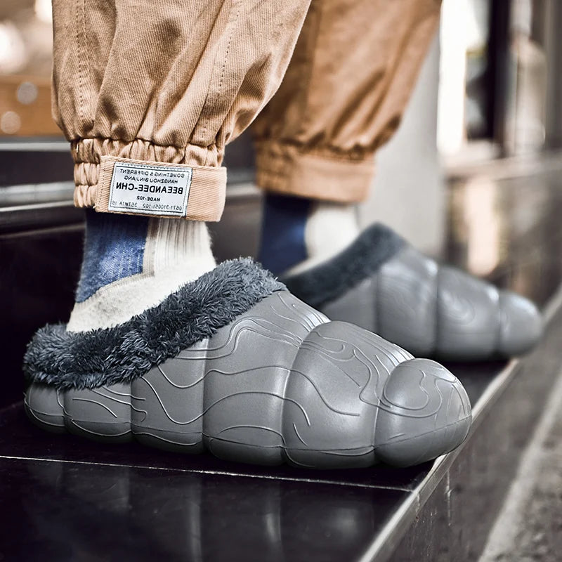 STRONGSHEN Men Women Warm Slippers EVA Slip on Shoes Walking Shoes Winter Fur Half Slipper Soft Household Sandals Zapatos Hombre