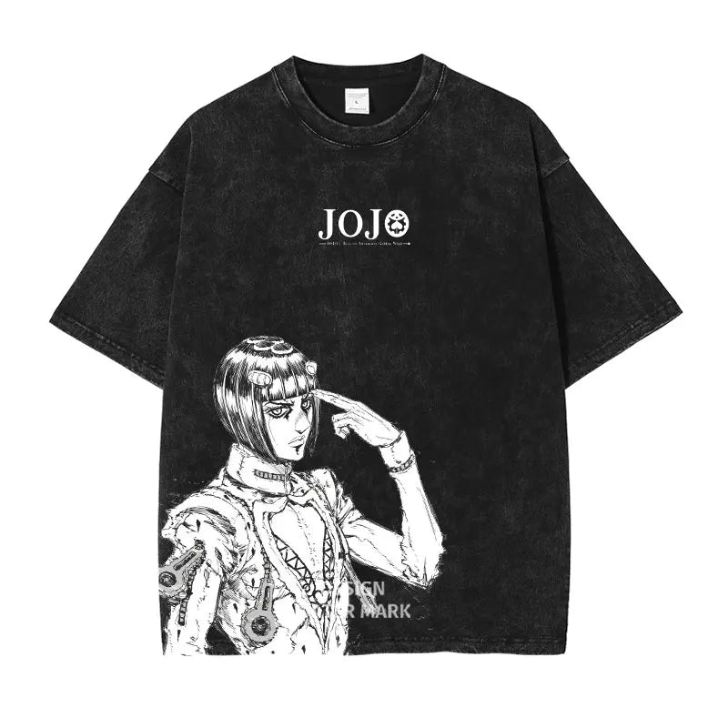 Anime JoJo's Bizarre Adventure Jonathan Joestar Gyro Print Tee Men Vintage Washed Tshirts Manga Cotton T-shirt Harajuku T Shirt
