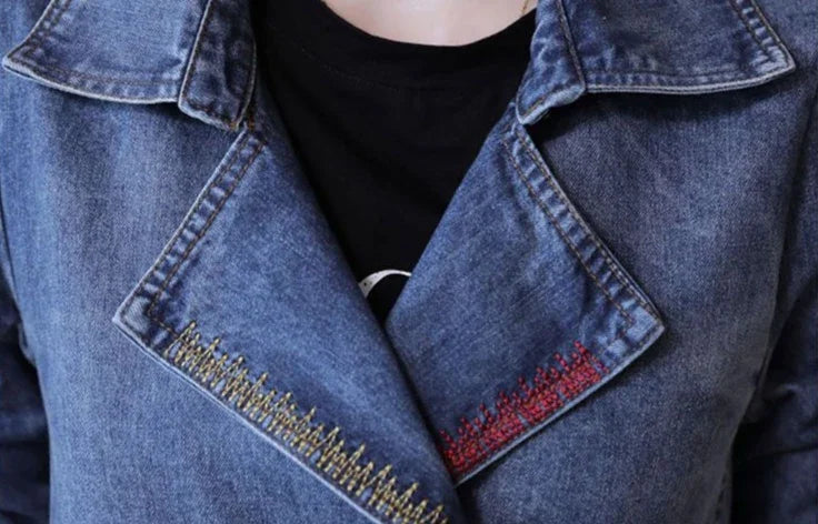 Plain Female Jeans Coats Korean Women's Denim Jackets Long Trench Designer in Promotion 2025 Trend Deals Chic and Elegant New