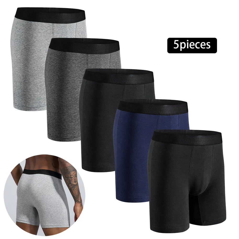 5pcs Set Mid-Long Cotton Brand Boxer Shorts for Men Underwear Breathable Male Underpants Briefs Boxershorts Slips Soft Panties
