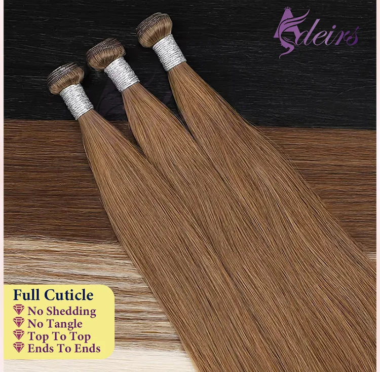ADEIRS Genius Wefts Extensions Hair Bundles Brown Blonde 100% Real Human Hair Straight Remy Hair Invisible can Curly
