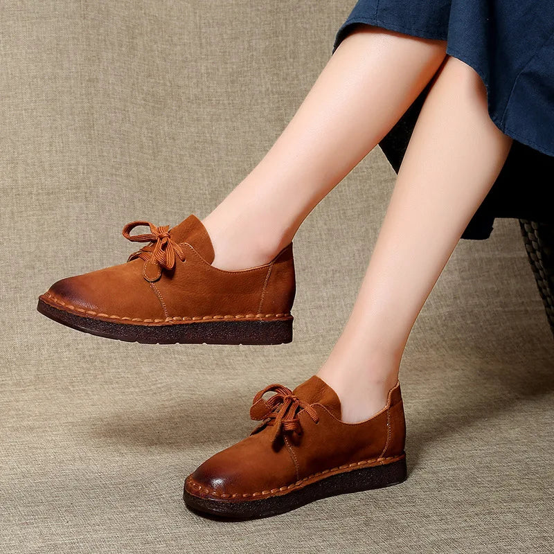 ZXRYXGS Retro Style Top Cowhide Single Shoes Woman New Flats 2025 Winter Soft Sole Comfort Warm Shoes Flat Sneakers Casual Shoes