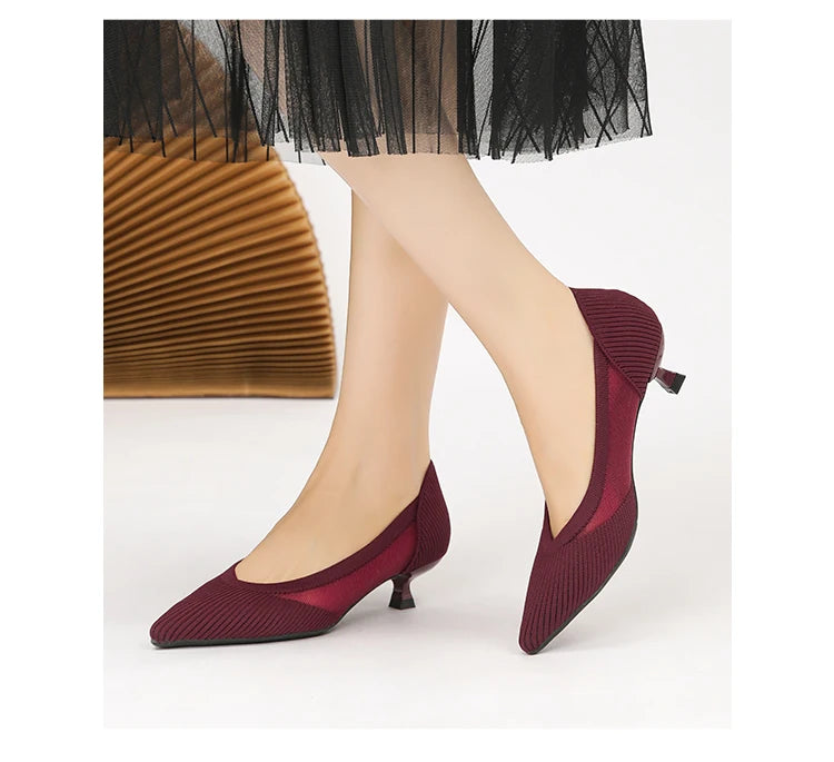 Women's High Heels 2025 New Knitted Breathable Mesh Fine Fashion Comfortable Lightweight Shoes Spring and Autumn