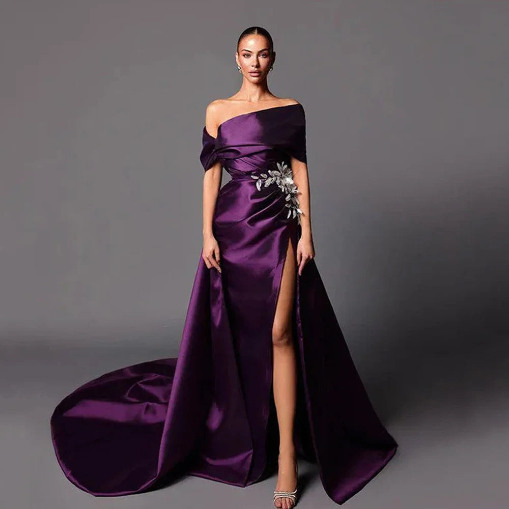 Customized Evening Dresses Classic Exquisite High quality Retro Applique Ruched A-line Off-the-shoulder Long Dresses Simple