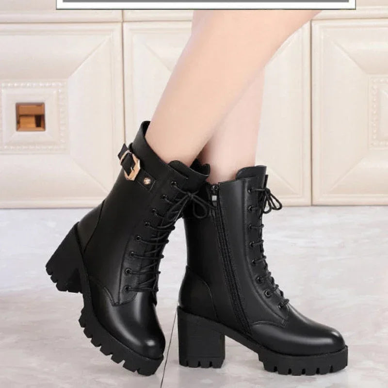 Luxury Women's Boots Winter Warm Women Snow Boots Fashion High Quality High Heels Comfort Platform Women Short Boots Botas Mujer