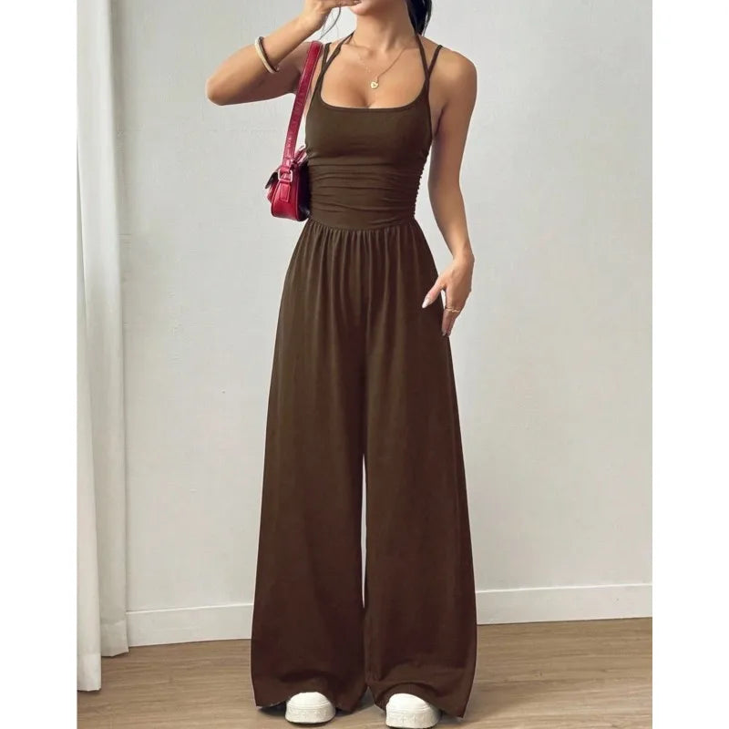 2026 Casual Jumpsuit Simple Style Jumpsuits For Woman Loose Wide Leg Trouser Women's Clothing Home Clothes Sleeveless Sling Silm