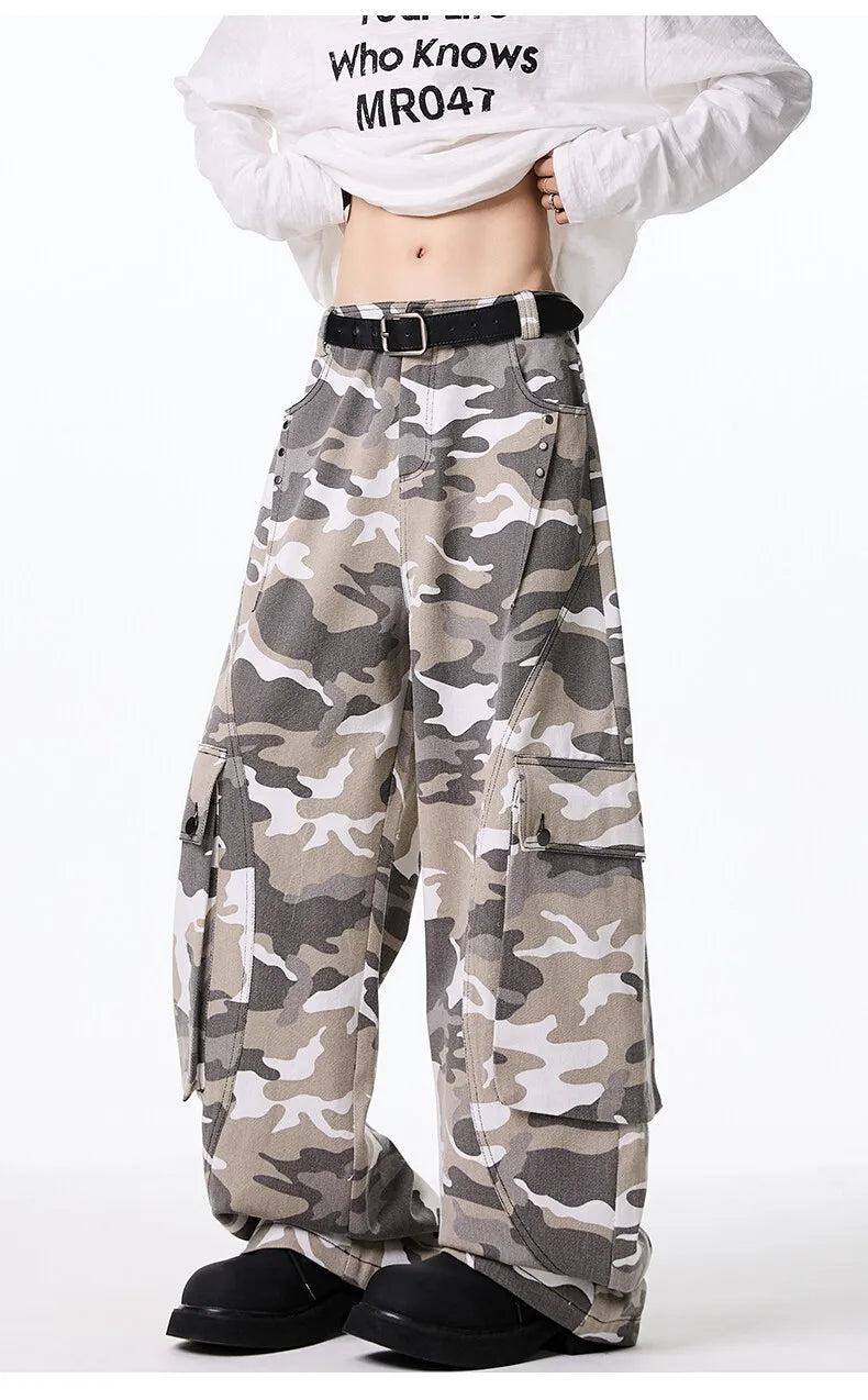 Mens Cargo pants Cotton Camo Workwear Pants Loose Fit Wide Leg Military Tactical Casual Trousers Urban Outdoor Clothing 2025
