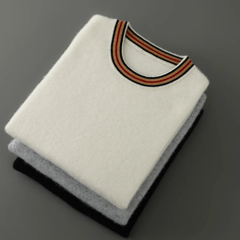 2026 Summer New Fashion O-Neck 100% Wool Knit Short Sleeve Spliced Business Casual T-Shirts Men's Clothing Loose England Tees
