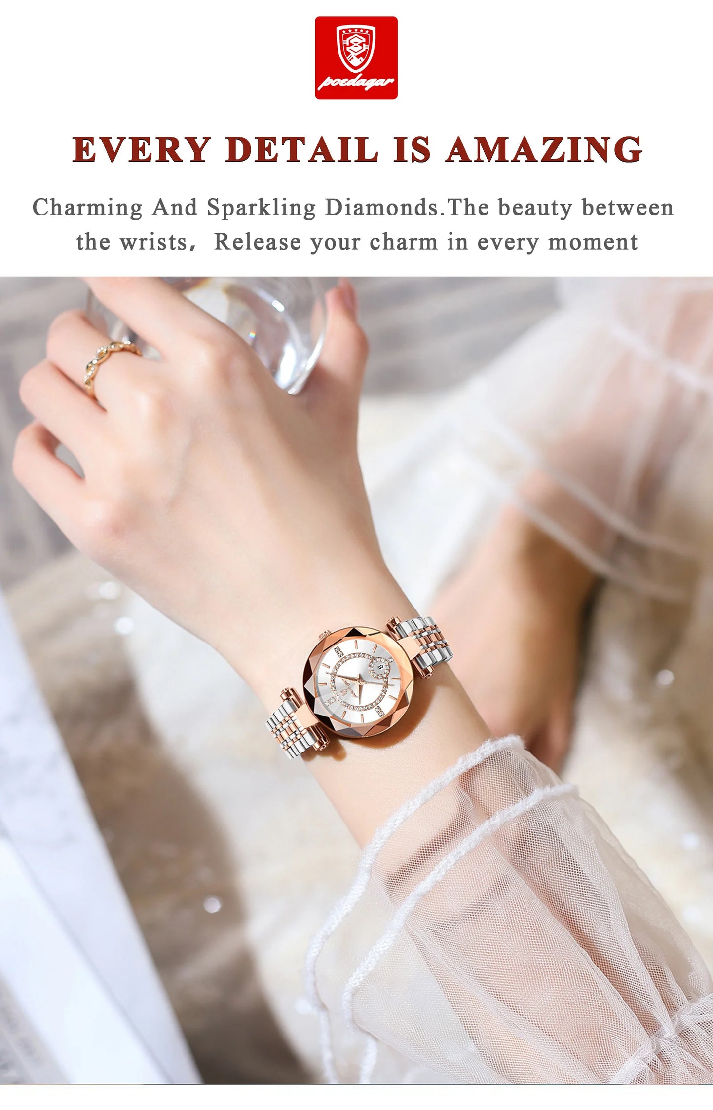 POEDAGAR Luxury Fashion Women Watches Waterproof Stainless Steel Date Diamond Ladies Watch High Quality Quartz Woman Wristwatch