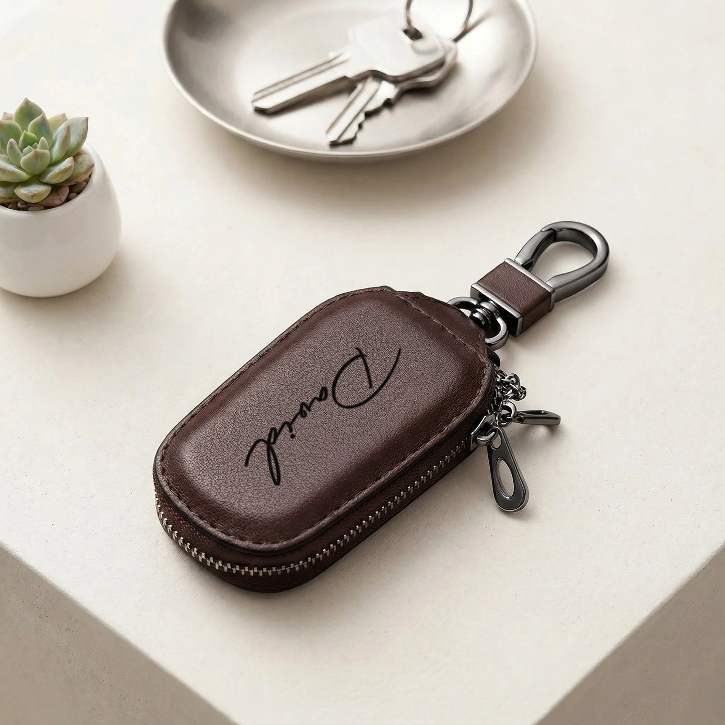 Personalized Custom Zipper Key Case Laser Engraving DIY Name Creative Keychain Cover With Zipper Durable PU Faux Leather Gifts