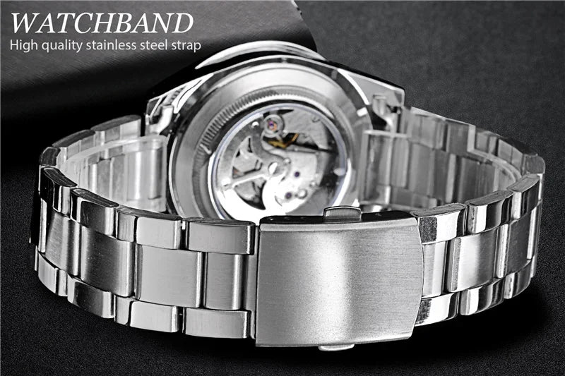 Classic Mechanical Watches Luxury Brand Business Automatic Watch for Men Rotatable Bezel Luminous Dial Steel Strap Clock
