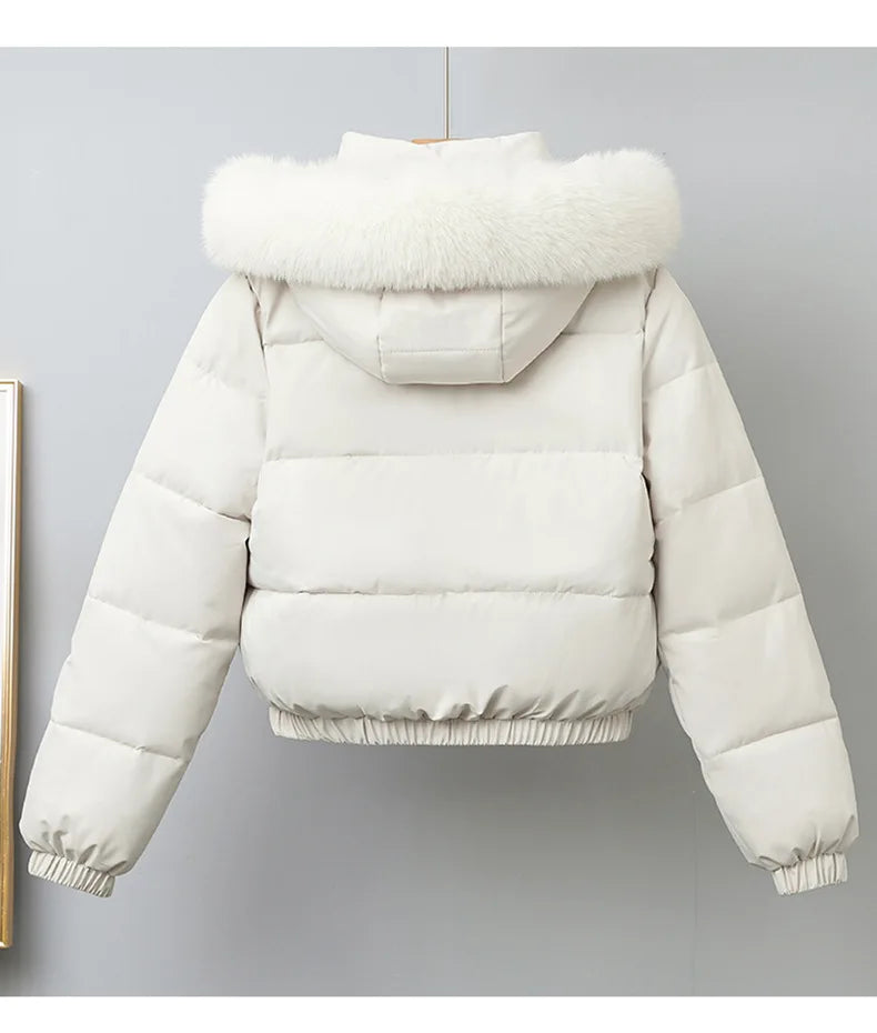 Short Coats Women Parkas Hooded Fur Collar Jackets Thick Warm Y2k Streetwear Elegant Jacket Work Coat Autumn Winter 2025