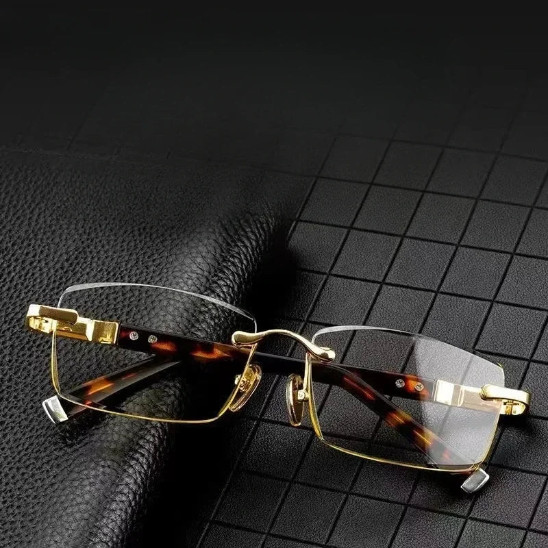 Men's Eye Protection Business Glasses Natural Metal Material Presbyopia Glasses Borderless Advanced Reading Glasses 1.0 To 4.0 BAZAARHUBO