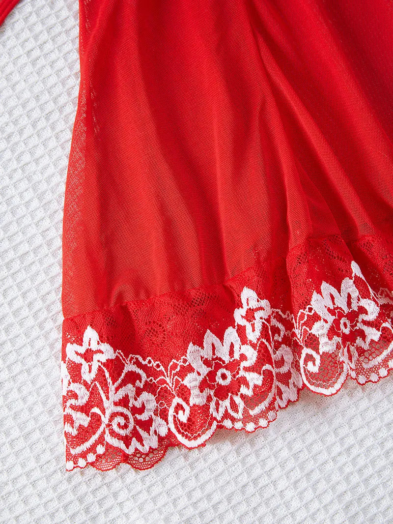 2 Piece Transparent Set Lace Bra Slim Nightgown Set With Thong Erotic Lingerie Pajamas Plus Size Porno Night Dress Sexy Babydoll