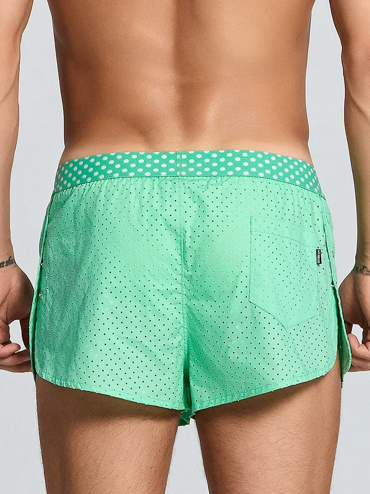 Summer new woven pure cotton Aro pants with side split button design, breathable mesh single-layer sleeping pants for men
