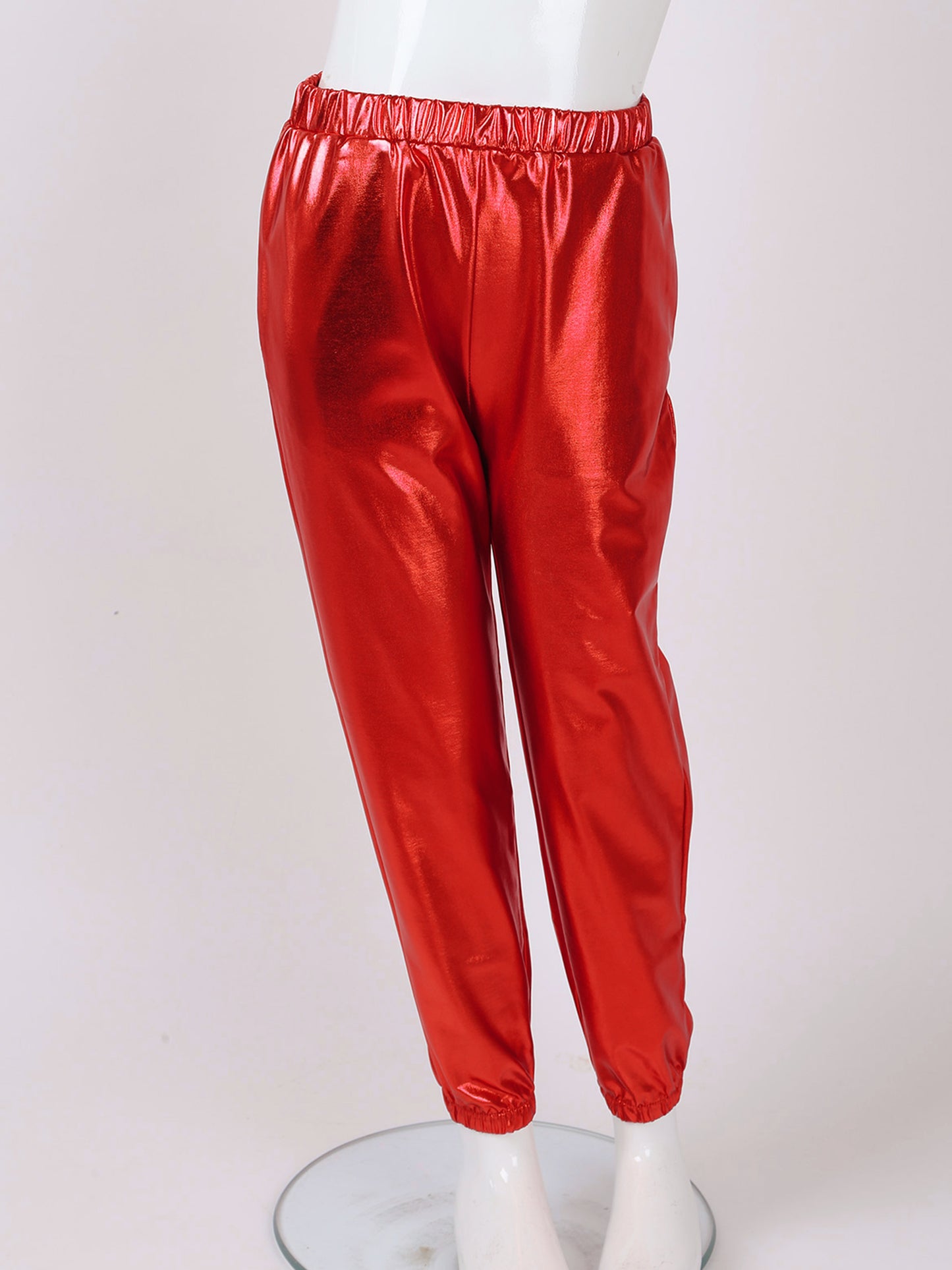 Kids Girls Fashion Party Clothes Glossy Metallic Elastic High Waist Dance Pants Hip Hop Trousers Streetwear Dancewear Sweatpant