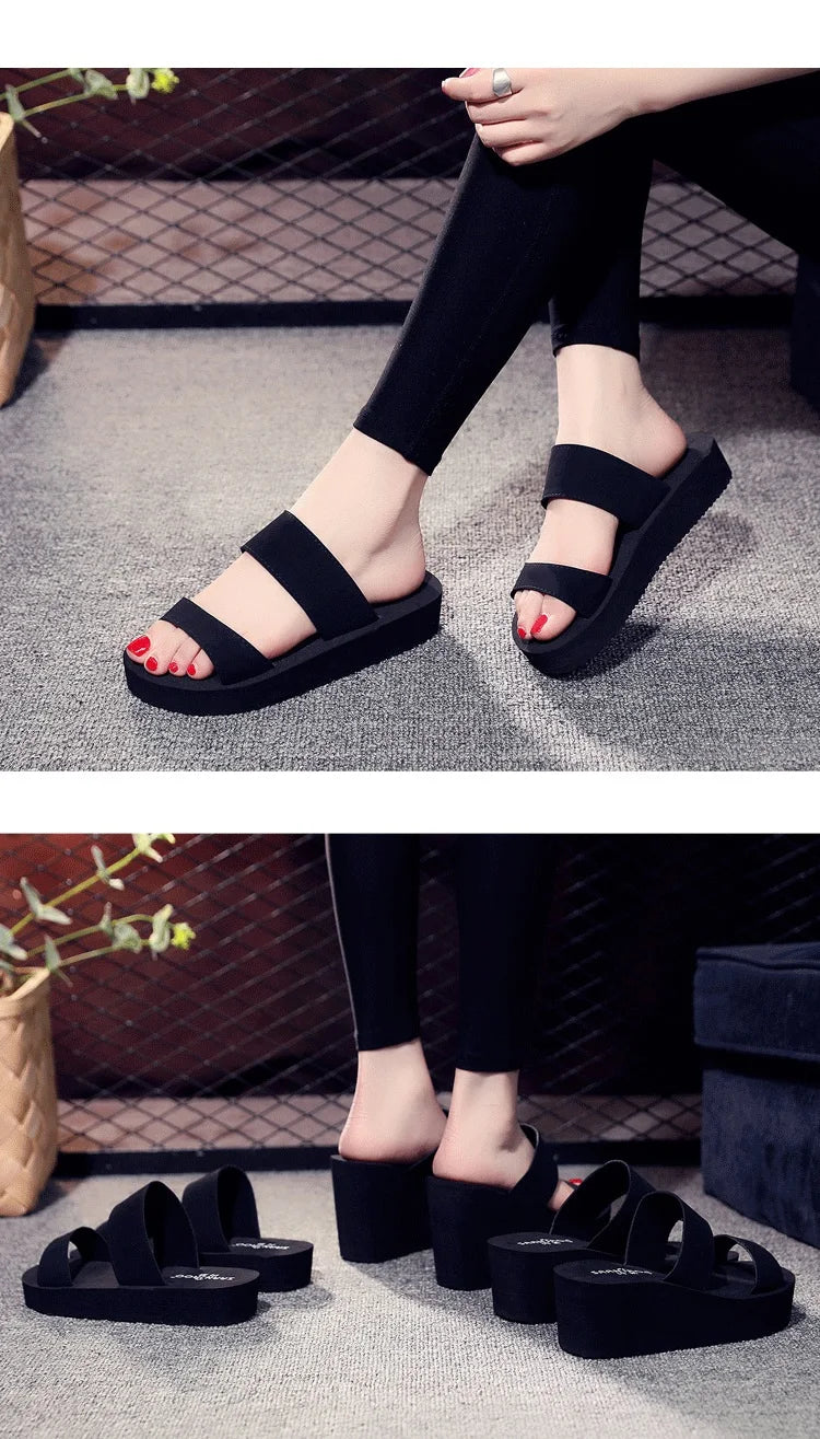 Summer New Fashion Leisure Super High Heels Wedges Chunky Sole Platform Cutout Peep Toe Women Gladiator Slippers Ladies Beach Sh