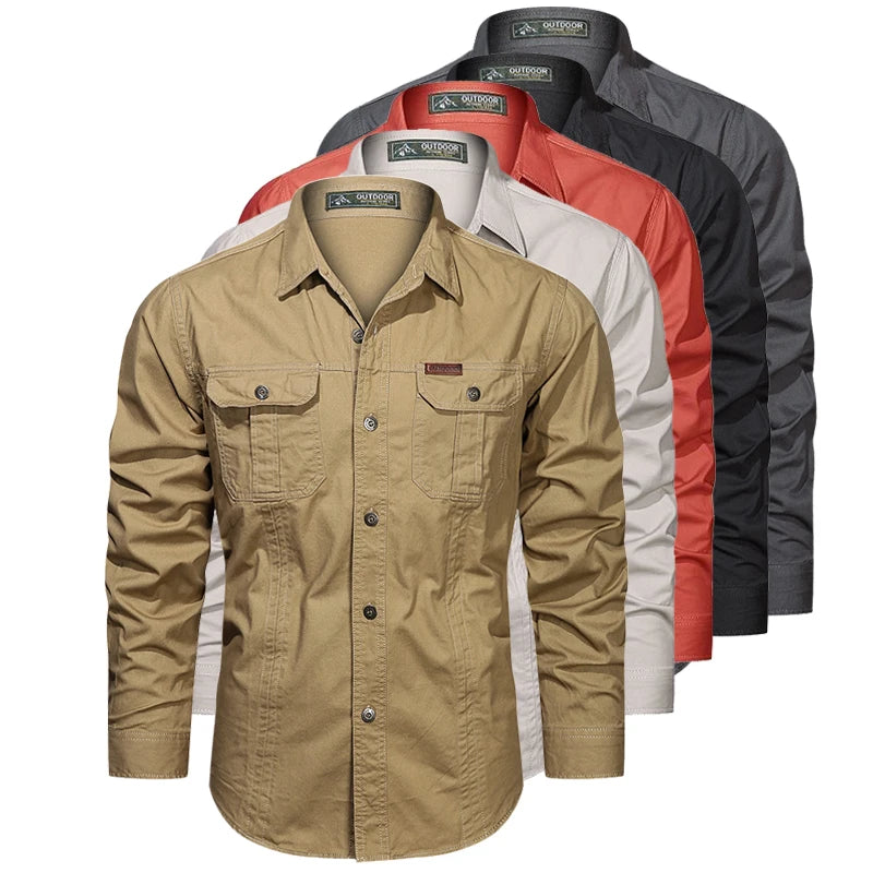 New Men's Casual Shirt 5XL Male Overshirt 2025 Military Cotton Long Sleeve Shirts Men Brand Clothing High Quality Blouse