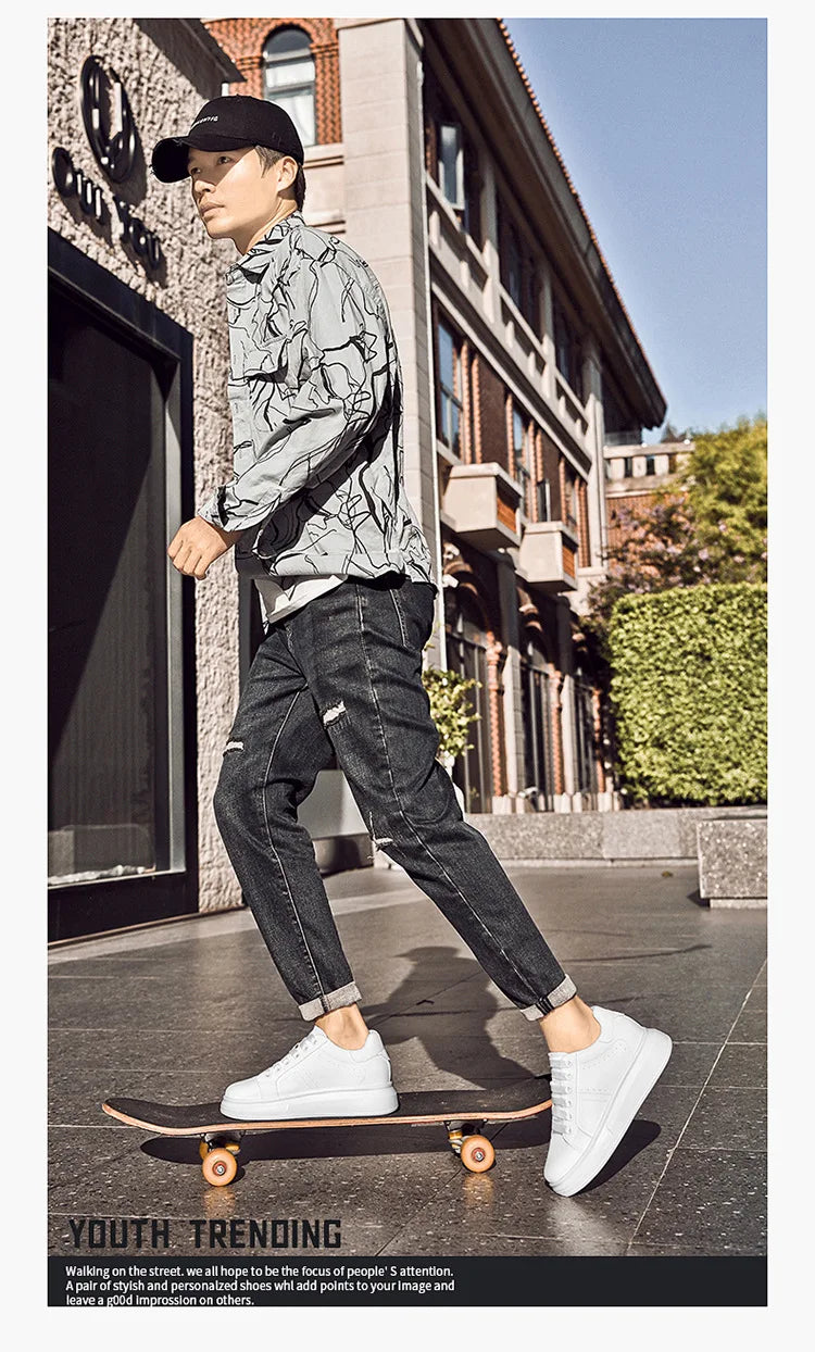 Men's Invisible Height Increasing Elevator Shoes Lace-up Sporty White Sneakers 6cm 8cm 10cm Taller Size Plus Invisible Elevate