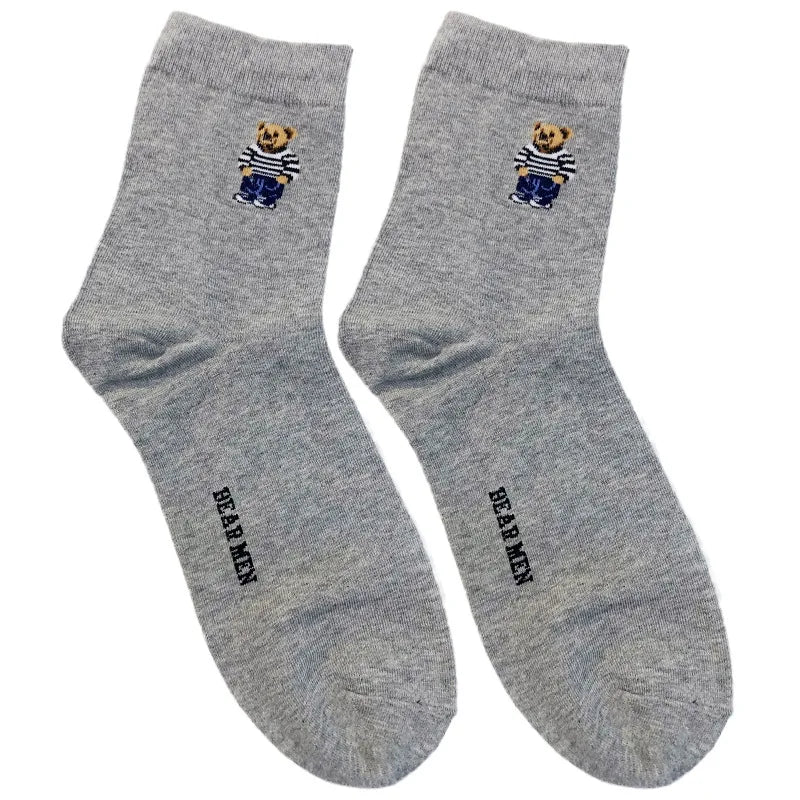 Good Quality Cartoon Gentleman Bear Men's Socks Cotton Harajuku Style Sport Boys Skateboard Novelty Breathable  Christmas Gifts