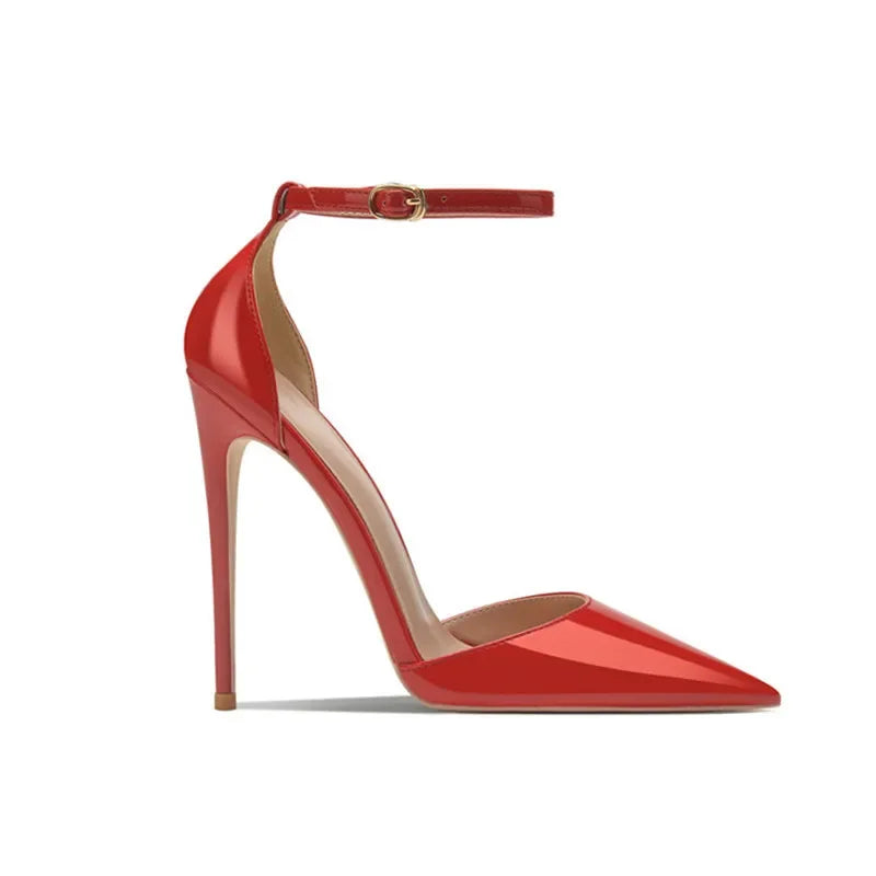 Patent Leather Women Ankle Strap Stiletto Pumps Pointed Toe Sexy High Heel Shoes 8cm 10cm 12cm Customize 33-46 Talon Femme