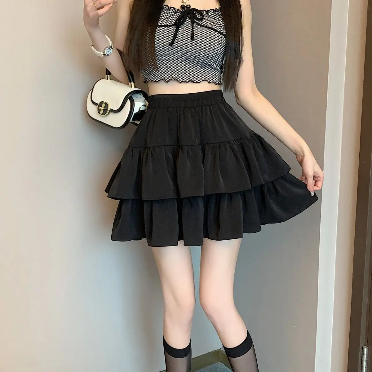 Ruffled Cake Skirts for Women High-waisted A-line Solid All-match Sweet Lovely Girls Korean Style Gentle Spring Kawaii Casual