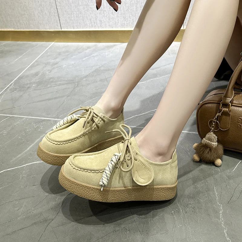 AIYUQI Genuine Leather Women's Shoes 2025 New Flat Non-slip  Derby Female Shoes Large size Lace-up Loafers For Women