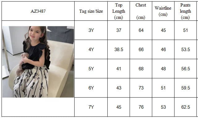 Fashion Black and White Summer New Girls' Casual Clothes Korean Version Sleeveless Pleated Vest+bow Striped Printed Pants Set