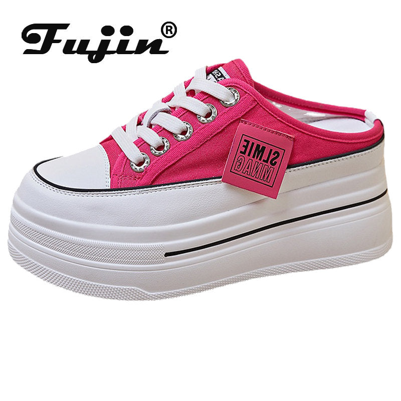 Fujin flip flops women 7.5cm Platform Slippers Denim Chunky Sneaker Casual Comfy Breathable Summer Shoes Women's slippers