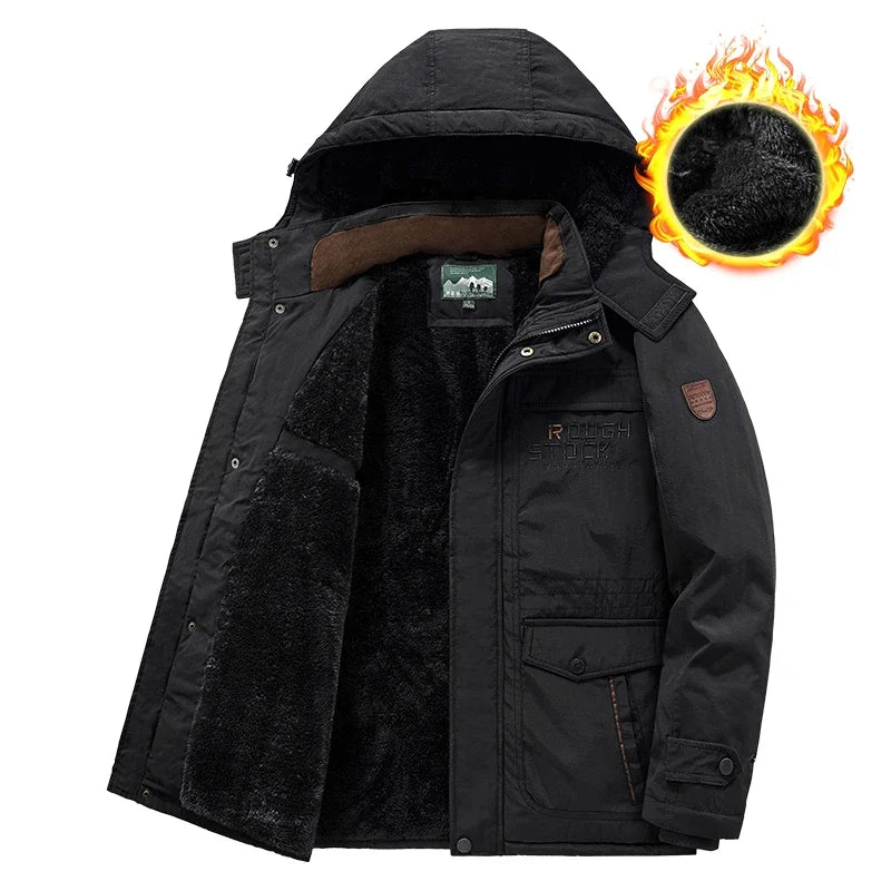 Winter Thicken Warm Men's Winter Jackets Casual Zipper Up Fleece Lining Jacket Windproof Thermal Parka Coat Outwear Clothing