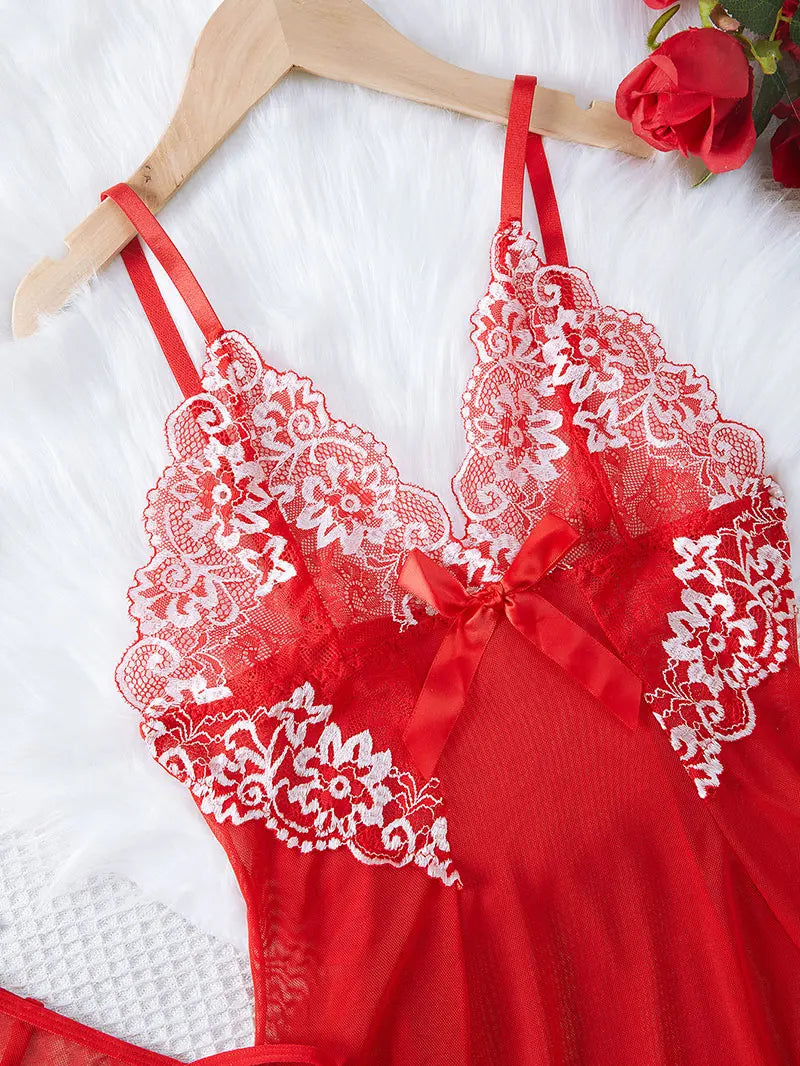 2 Piece Transparent Set Lace Bra Slim Nightgown Set With Thong Erotic Lingerie Pajamas Plus Size Porno Night Dress Sexy Babydoll