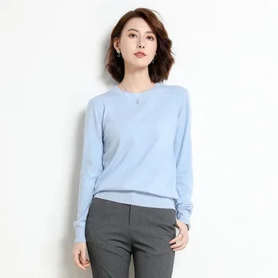Autumn Winter Women's Sweater O-neck Cashmere Solid Pullovers Slim Bottoming Shirt Long Sleeve Casual Basic Pull Femme Sweater